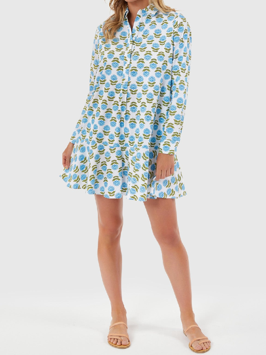Summer Blue Motif Midi Dress