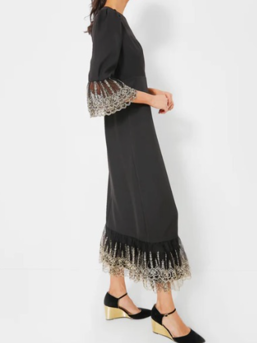 Black Maxi Dress With Embroidered Lace