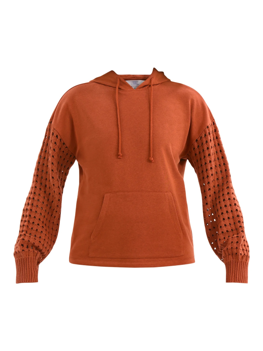 Women's Hoodie With Crochet Long Sleeves