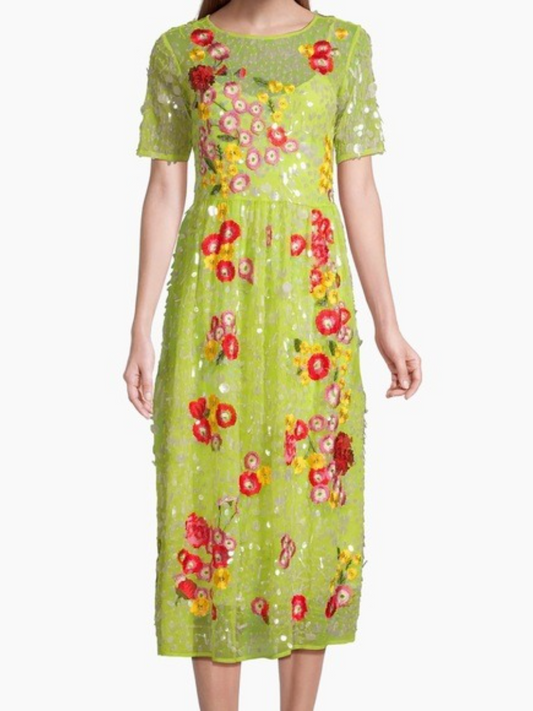 Faith Sequned Chamomile Cluster Film Midi Dress