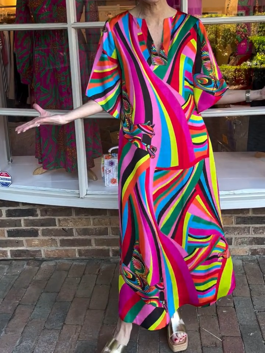Cozy And Colorful V-neck Printed Maxi Dress