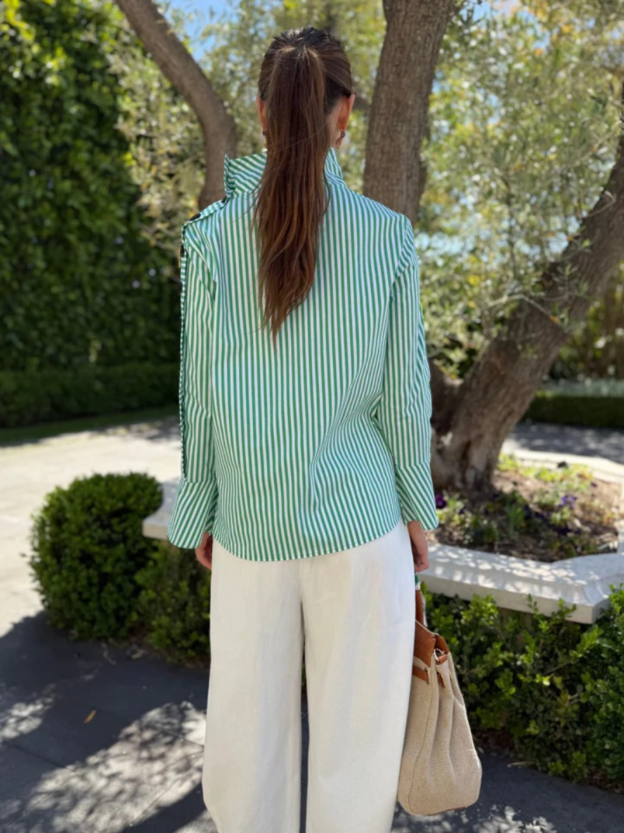 Pre-Fall Green Striped Button Blouse