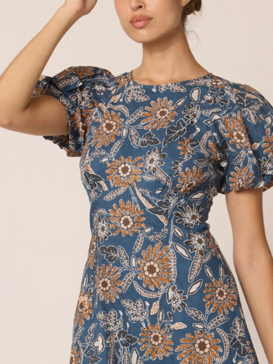 Spring Garden Series Flower Print Midi Dress
