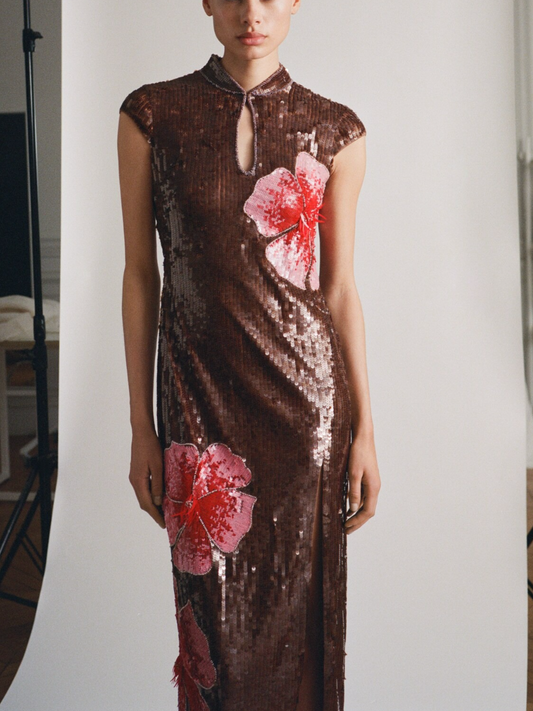 Dress With Sequinned Flower Design