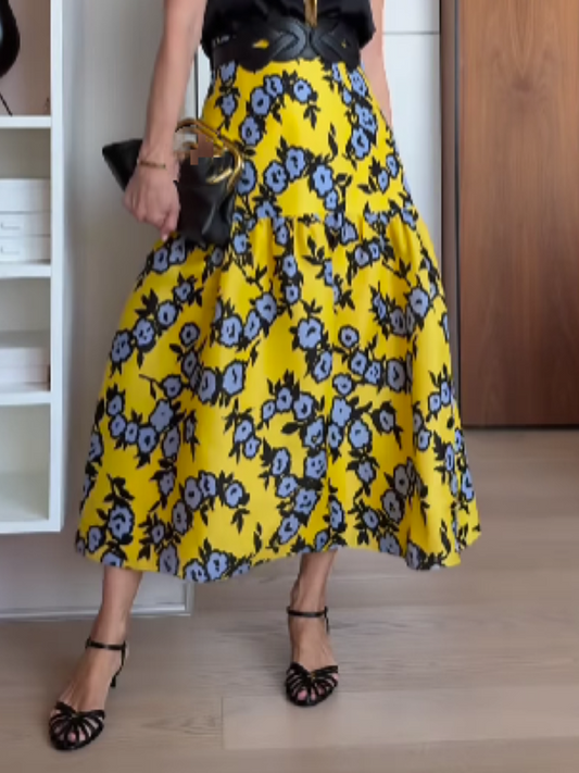Fashion Yellow Printed Skirt