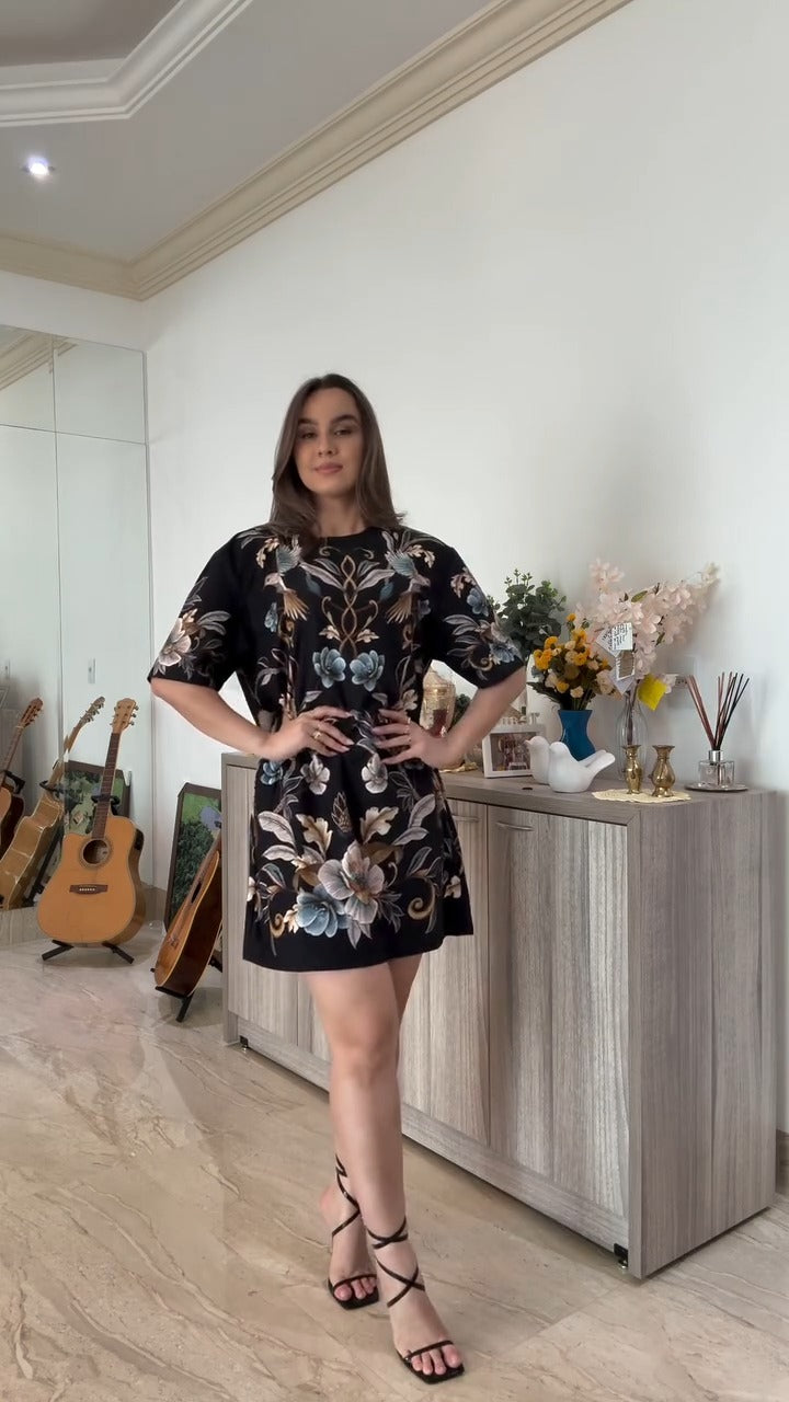 Summer Black Floral Printed Mini Dress