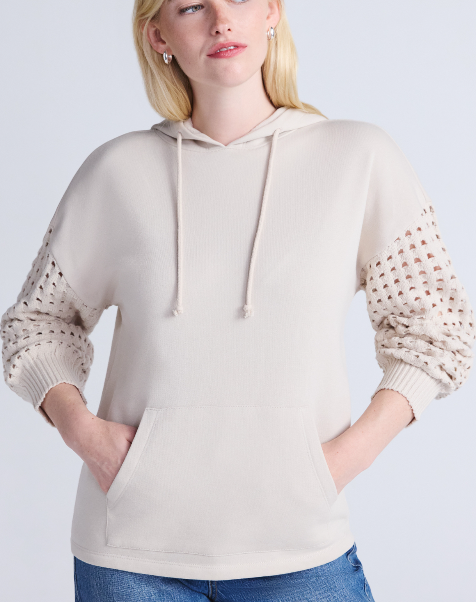 Women's Hoodie With Crochet Long Sleeves
