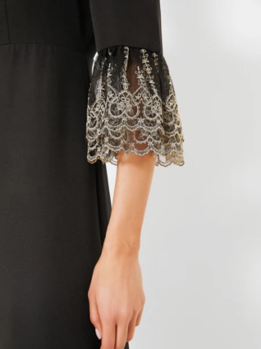 Black Maxi Dress With Embroidered Lace