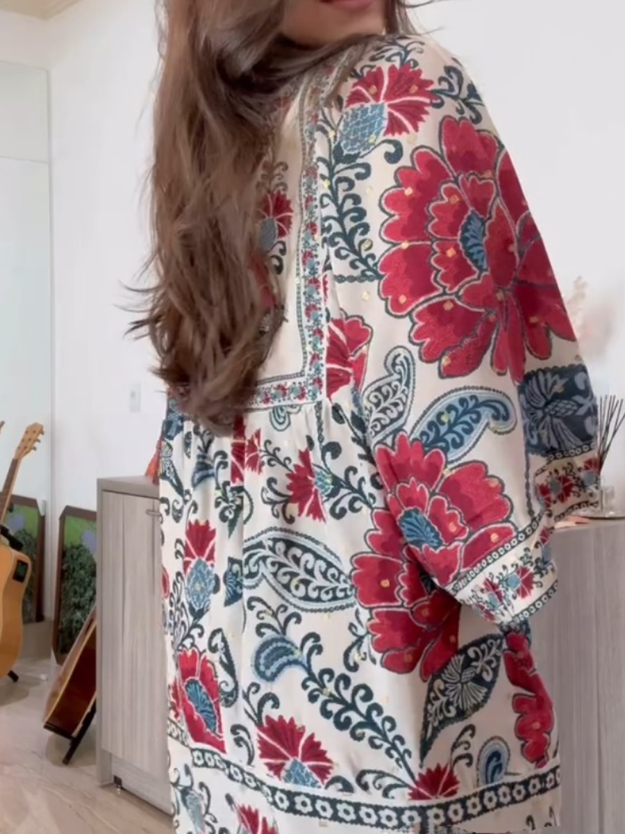 Red Floral Printed Mini Dress