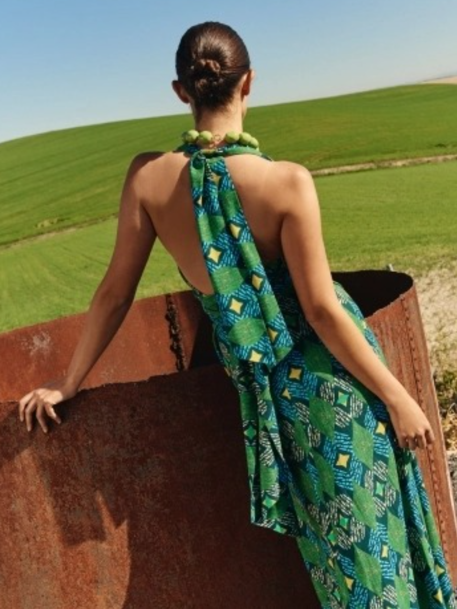 GREEN AND TURQUOISE GEOMETRIC FLARED SET