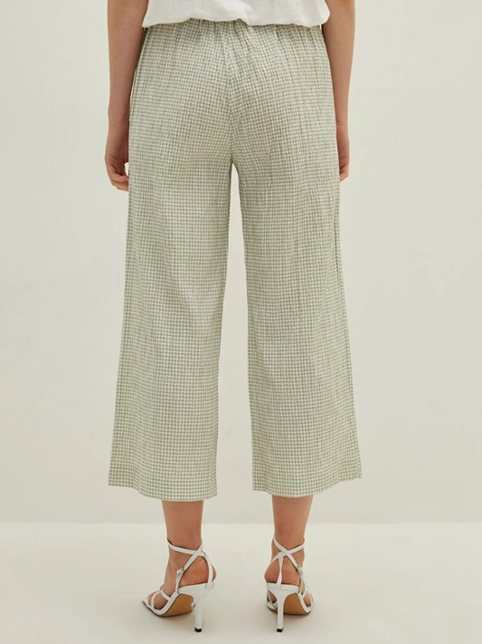 Elastic Waist High Waist Loose Fit Plaid Pants