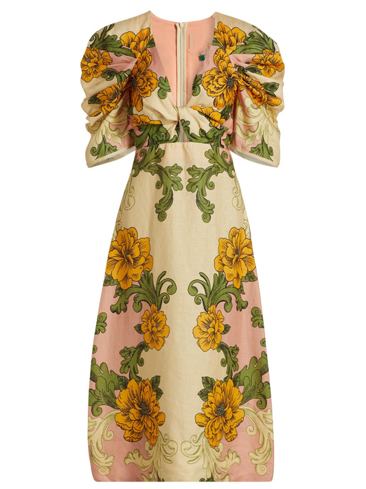 Floral Linen Midi Skirt