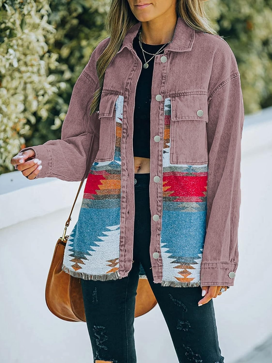 Women's Lapel Long Sleeve Vintage Button Down Denim Jacket