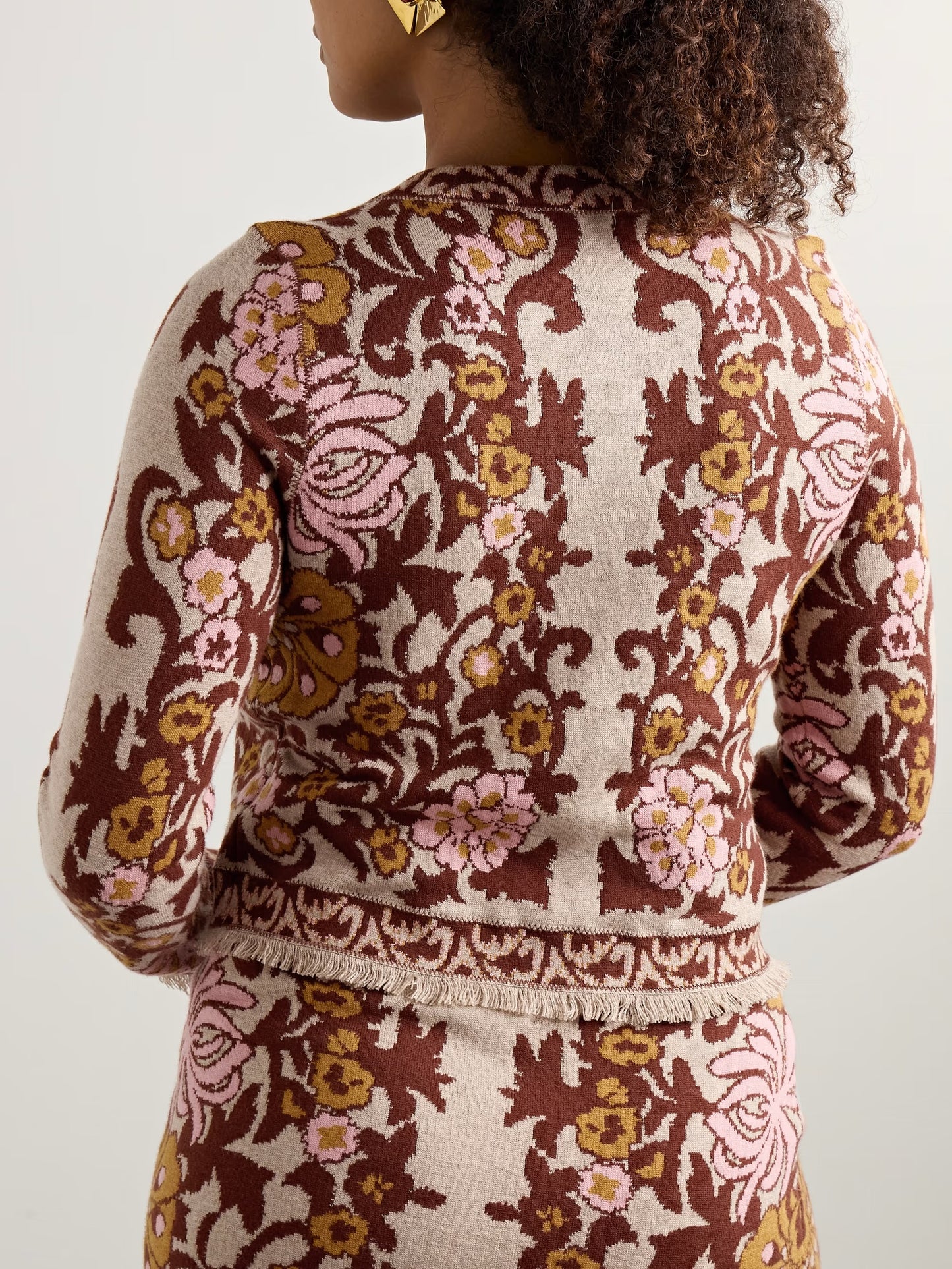 Livi Frayed Wool And Cotton-blend Jacquard-knit Cardigan