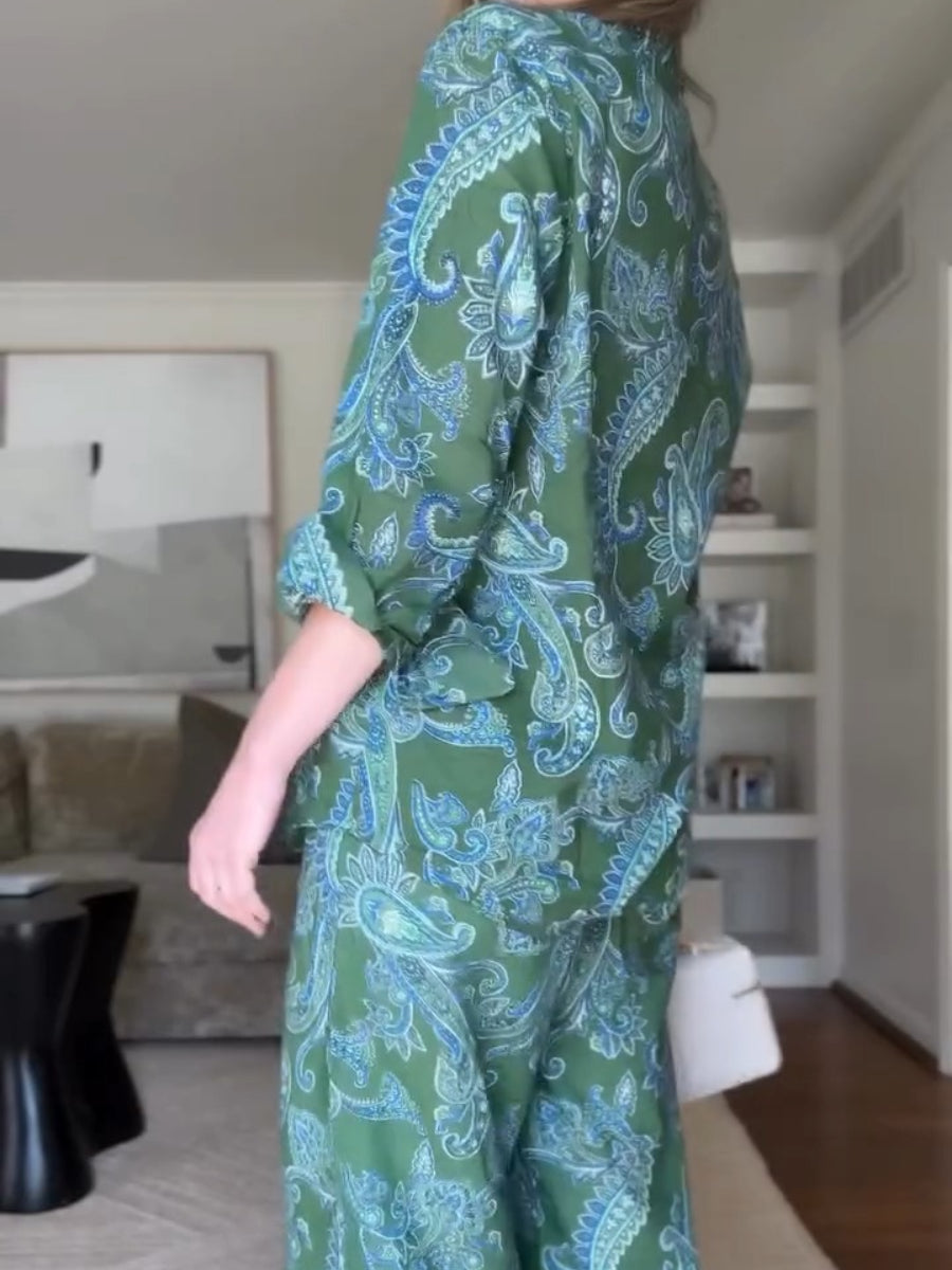 Spring And Summer Blue-green Light Printed Suit