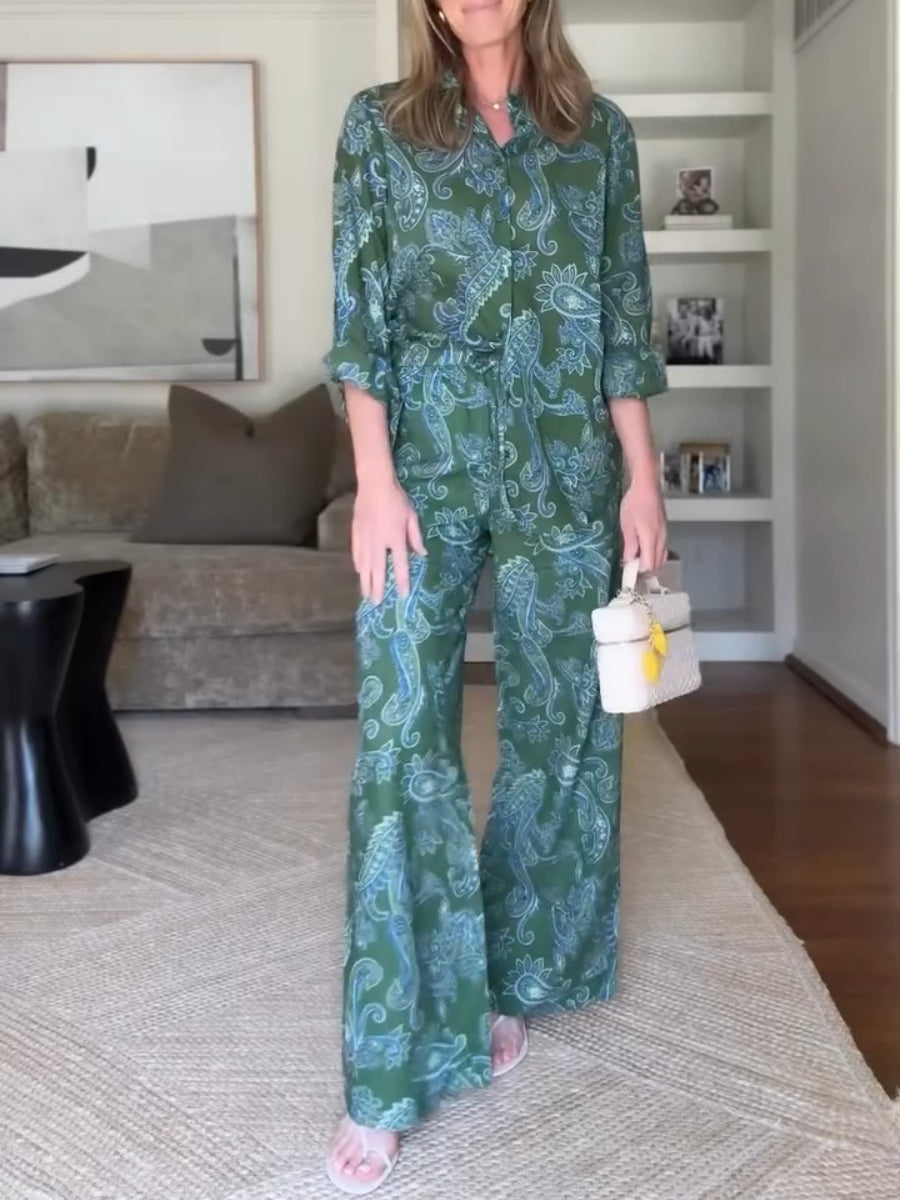 Spring And Summer Blue-green Light Printed Suit