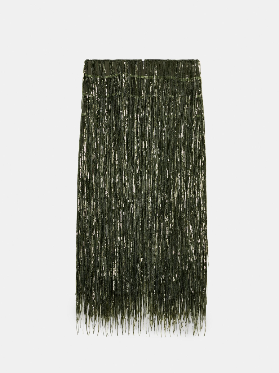 FRINGED SEQUIN SKIRT