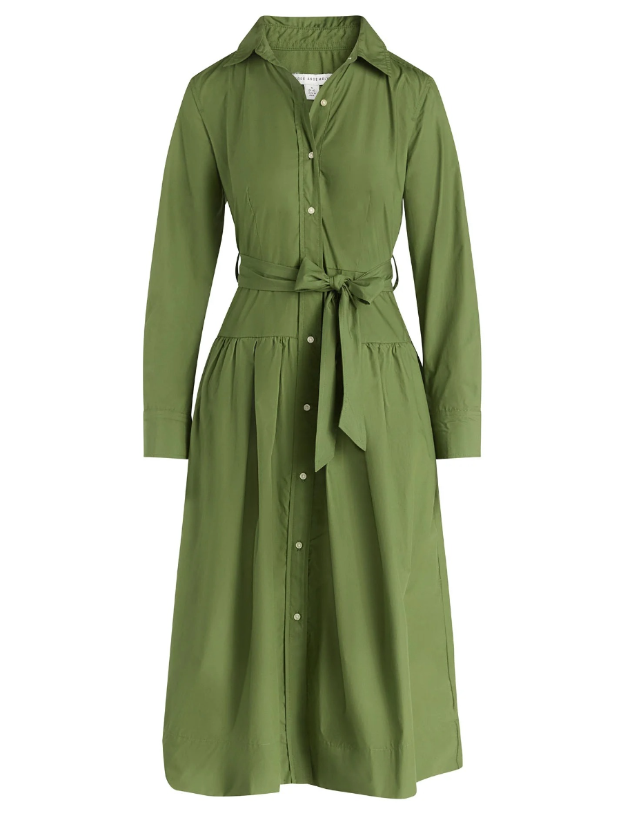 Women's Belted Cotton Maxi Shirtdress With Long Sleeves