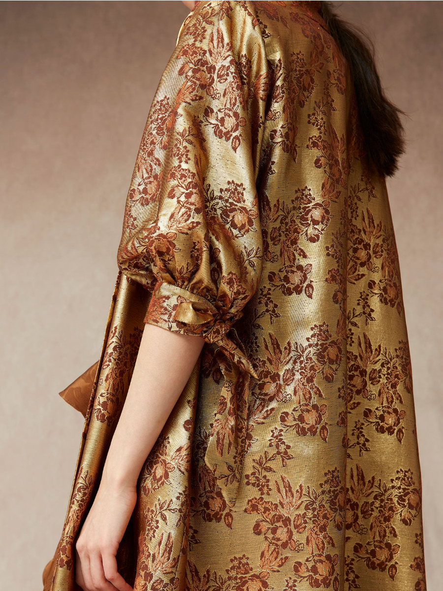 Golden Printed Long Kimono Coat