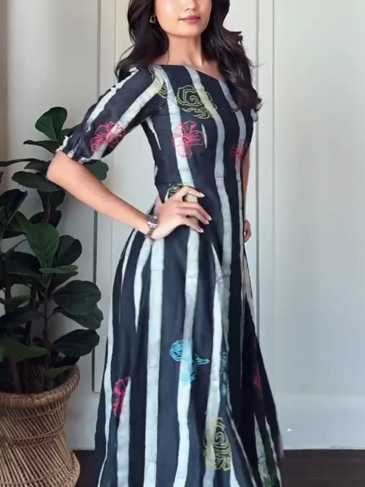 High Quality Vertical Stripe Printed Maxi Dress
