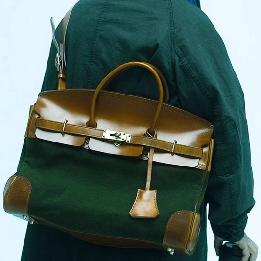 Two-Tone Canvas And Leather Handbag