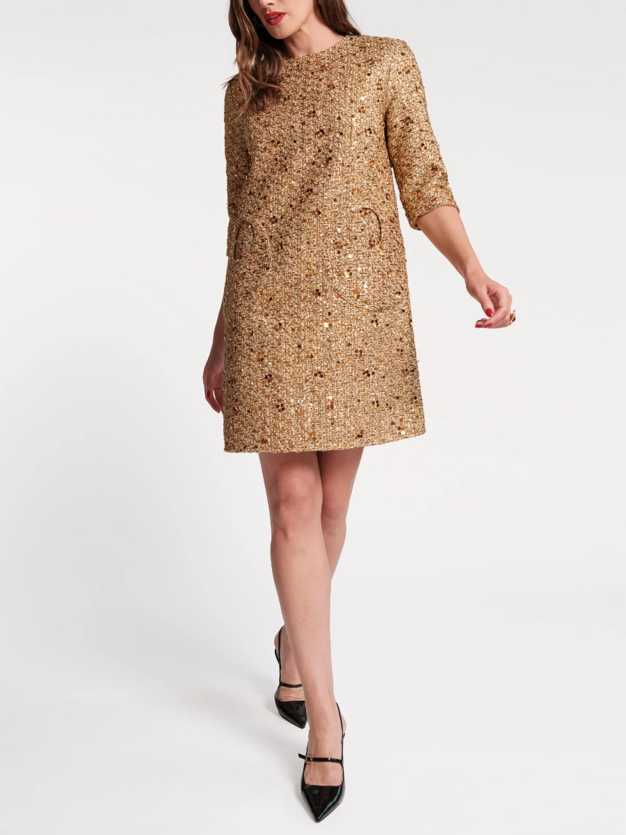 Shimmering Metallic Tweed Mod Dress