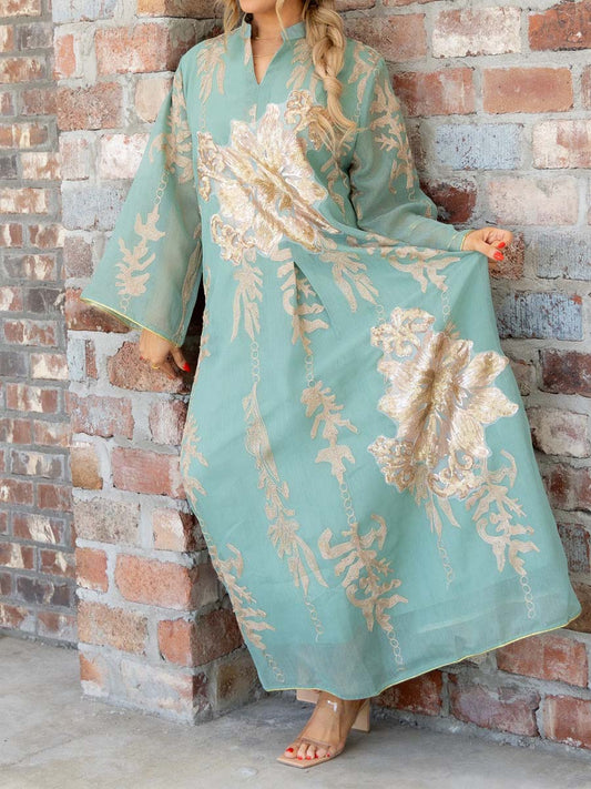 Elegant Chiffon Fabric V Neck Maxi Dress