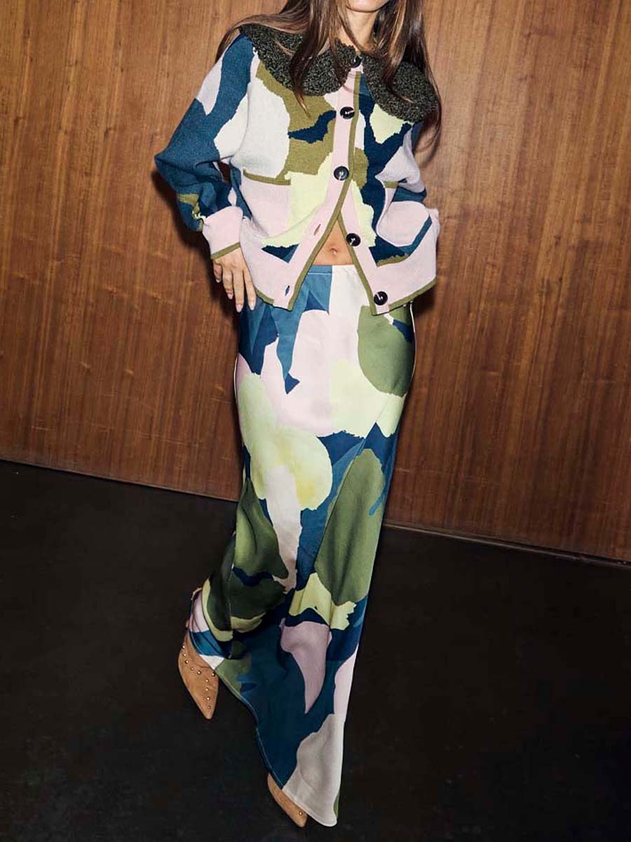 Detachable Collar Printed Two Pieces Dress