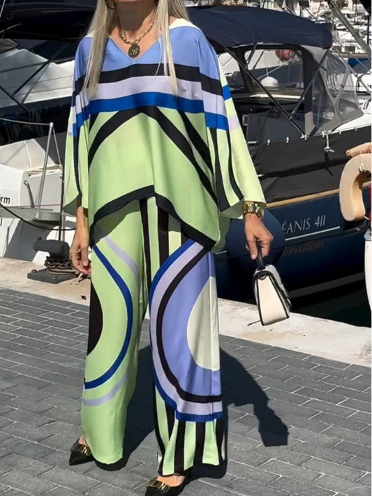 Two-Piece Loose Printed Trousers Set