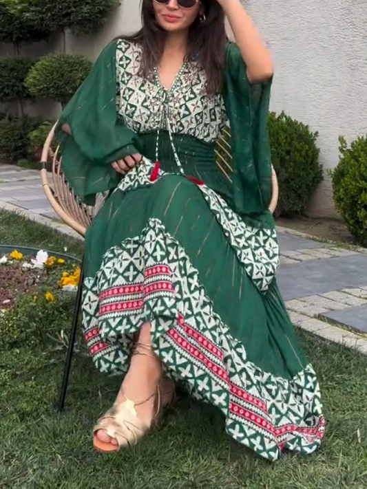 Spring Green And White Floral Dress