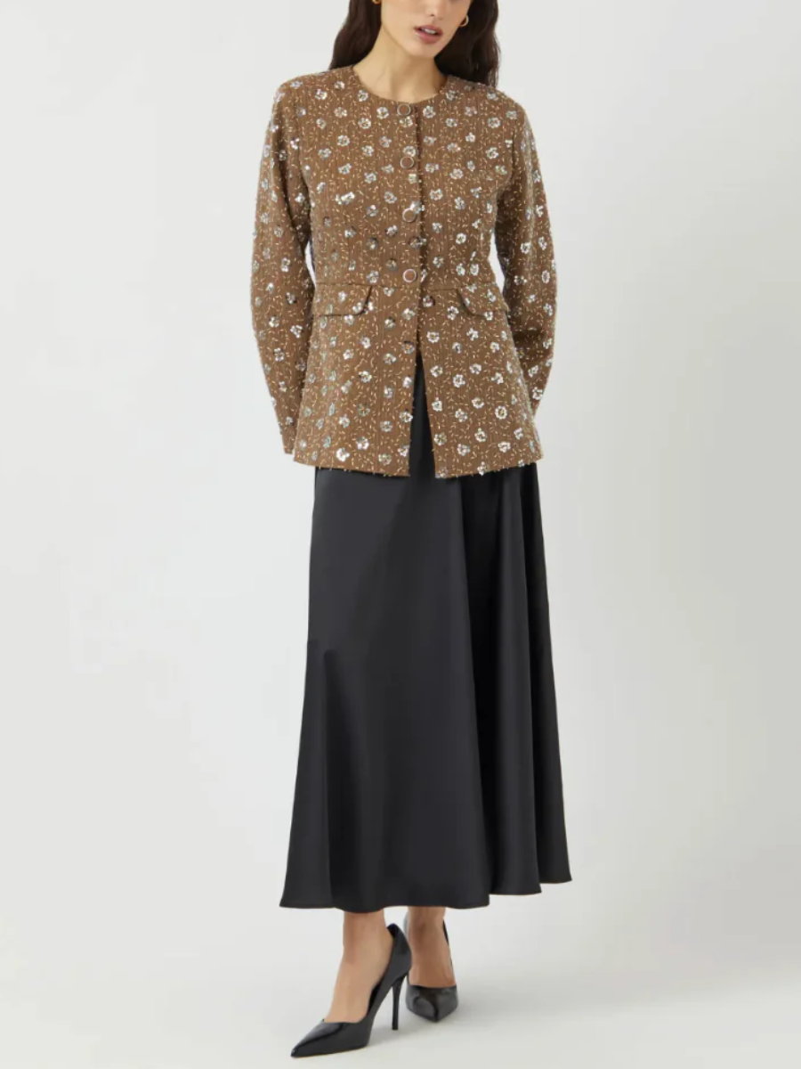 Embroidered Sequin Floral Textured Jacket