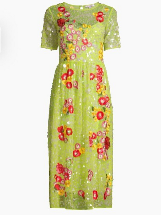Faith Sequned Chamomile Cluster Film Midi Dress
