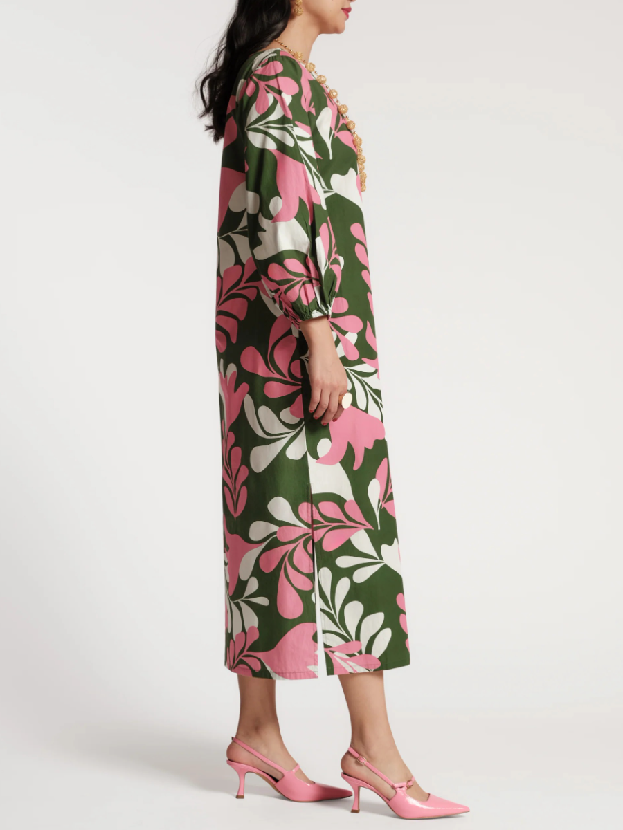 Multicolor Puff Sleeve Maxi Dress