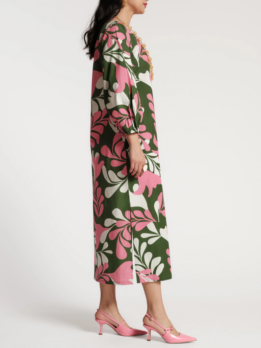 Multicolor Puff Sleeve Maxi Dress