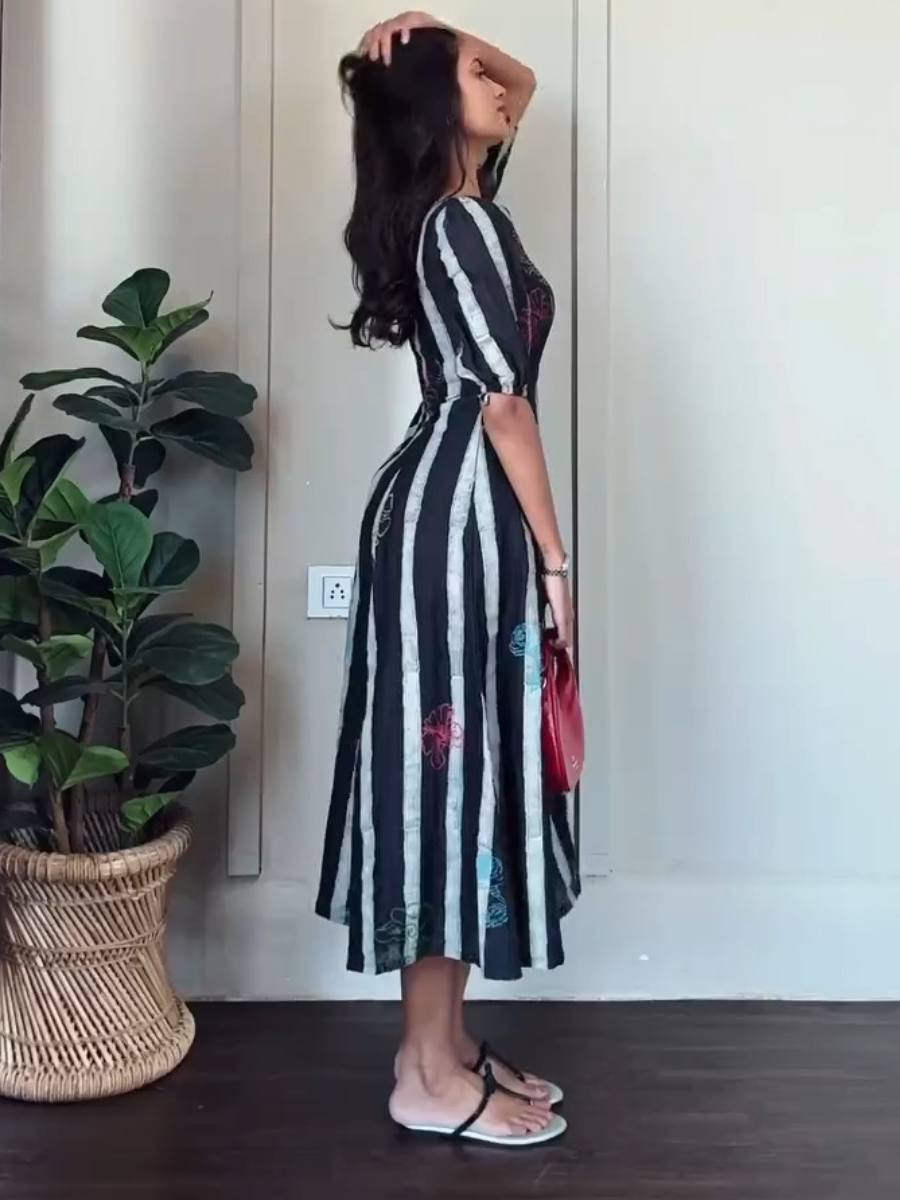 High Quality Vertical Stripe Printed Maxi Dress