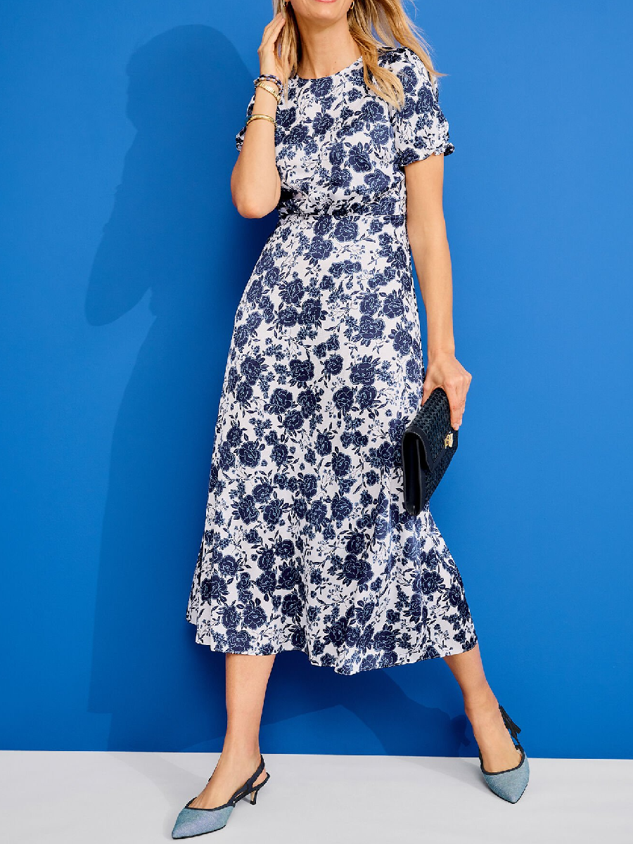 Summer Blue Floral Printed Midi Dress