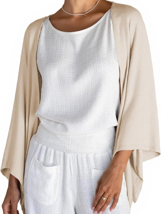 Women's Cardigan Shrug 3/4 Sleeve Open Front Loose Lightweight Cover Ups