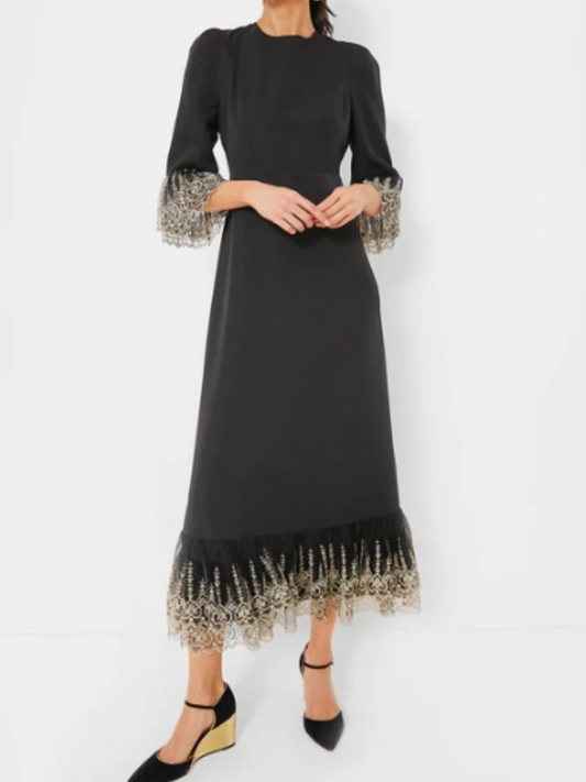 Black Maxi Dress With Embroidered Lace