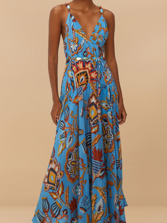 Blue Sunset Tapestry Sleeveless Midi Dress