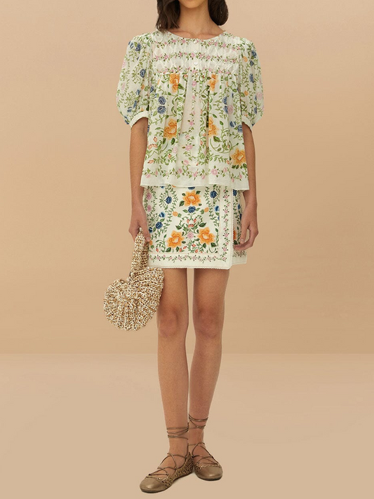 Summer Floral Embroidered Suit