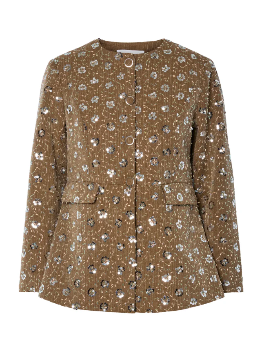 Embroidered Sequin Floral Textured Jacket