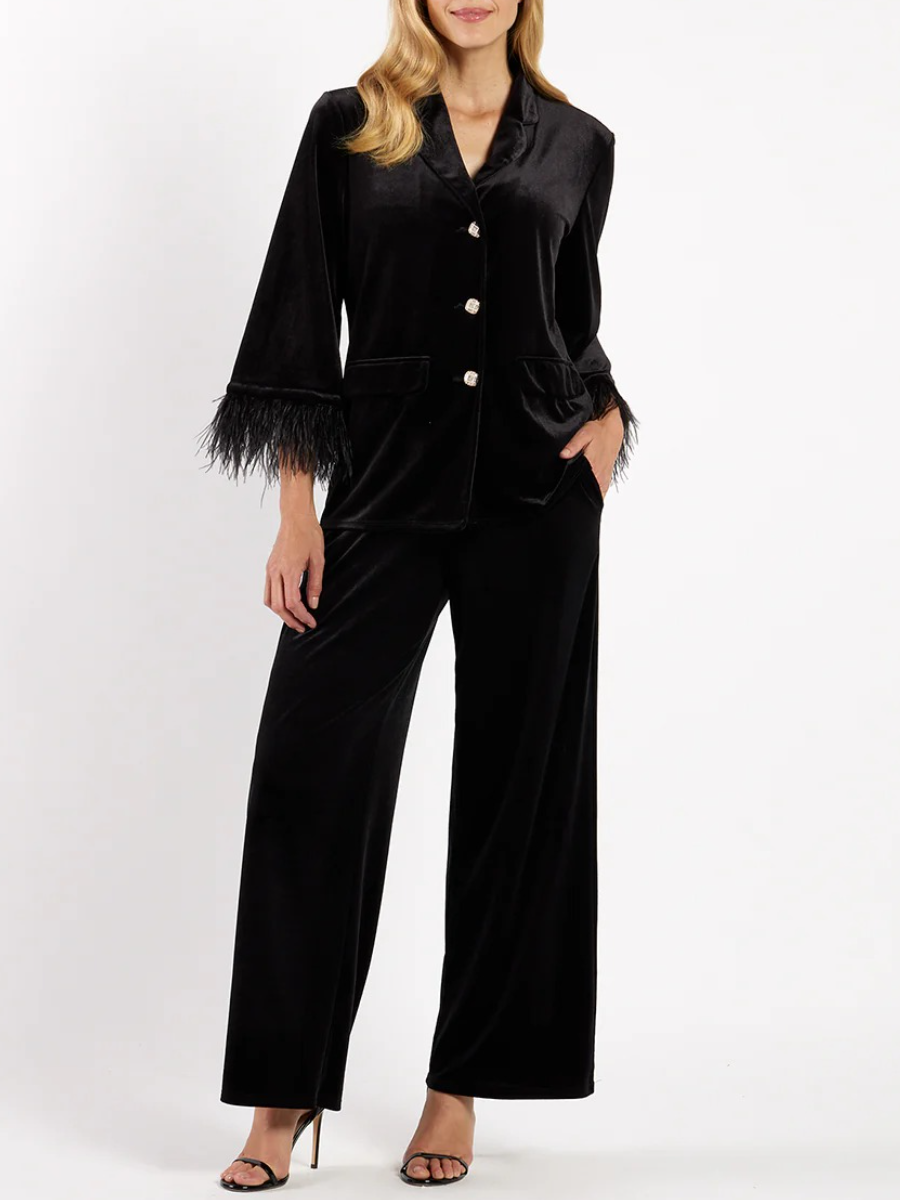 Feather Stretch Velvet Jacket Suit