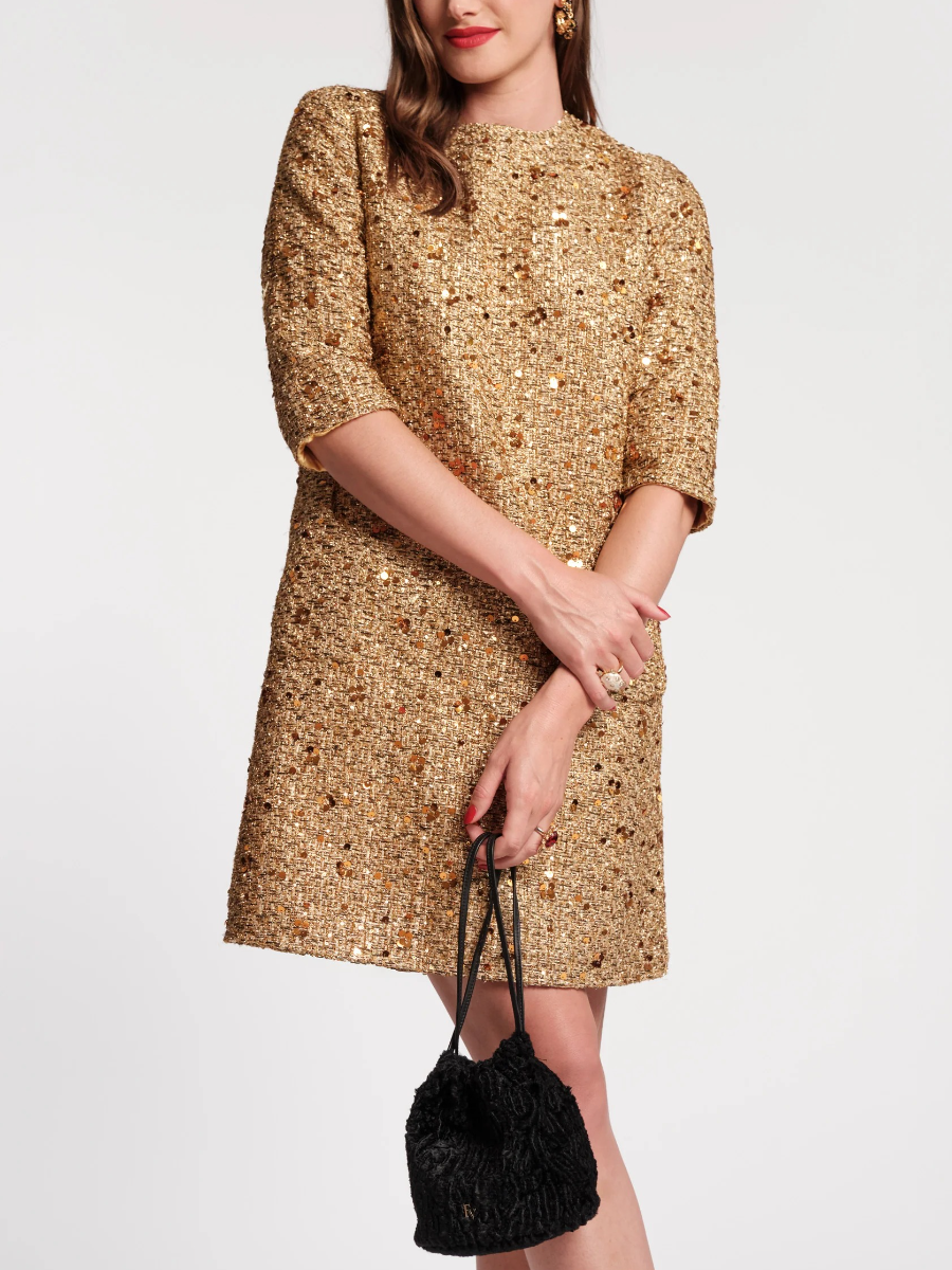 Shimmering Metallic Tweed Mod Dress