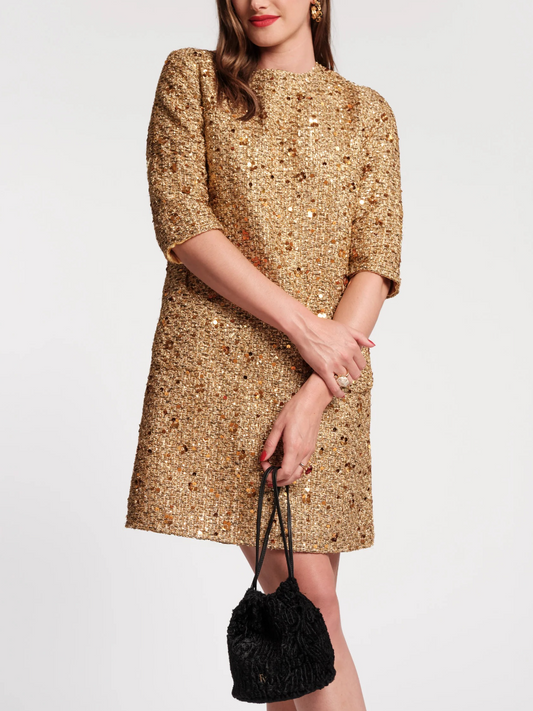 Shimmering Metallic Tweed Mod Dress