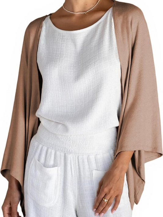 Women's Cardigan Shrug 3/4 Sleeve Open Front Loose Lightweight Cover Ups