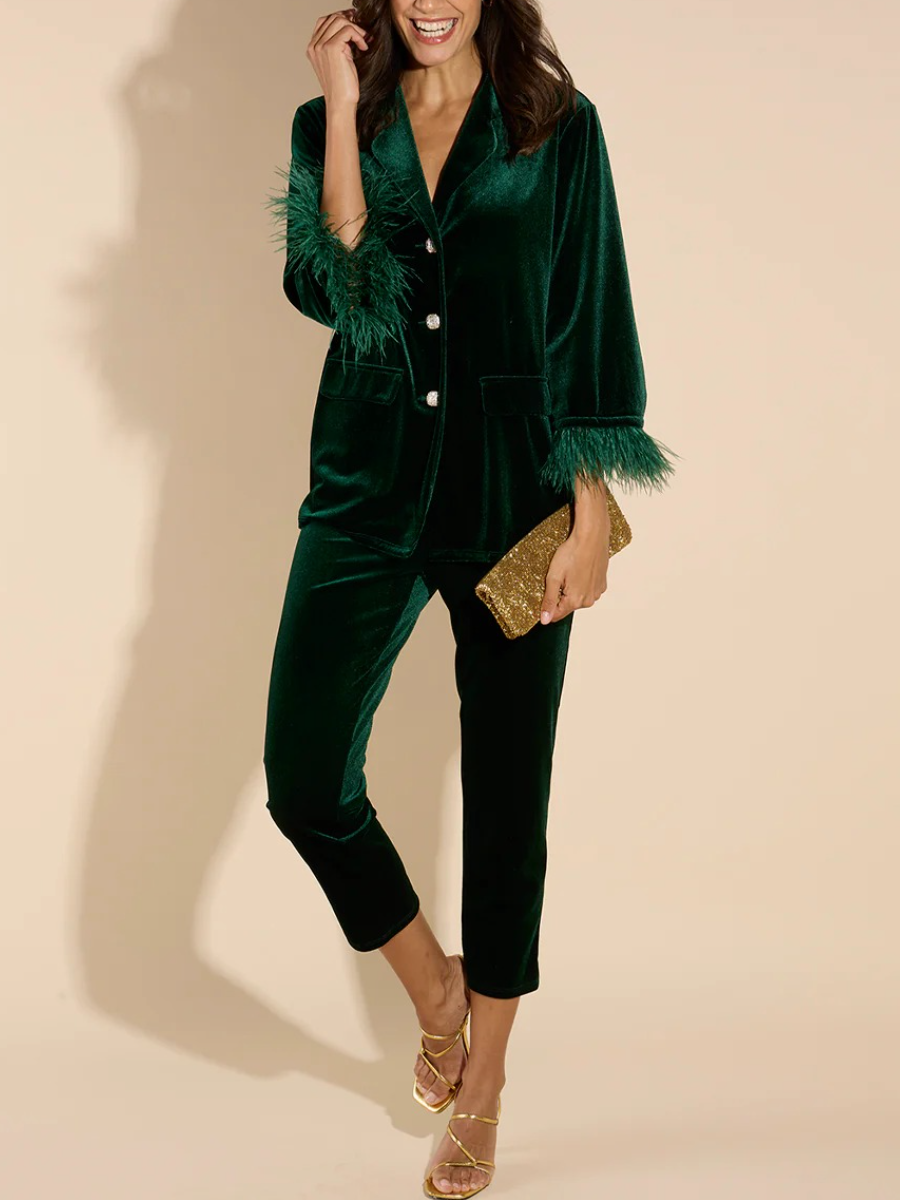 Feather Stretch Velvet Jacket Suit