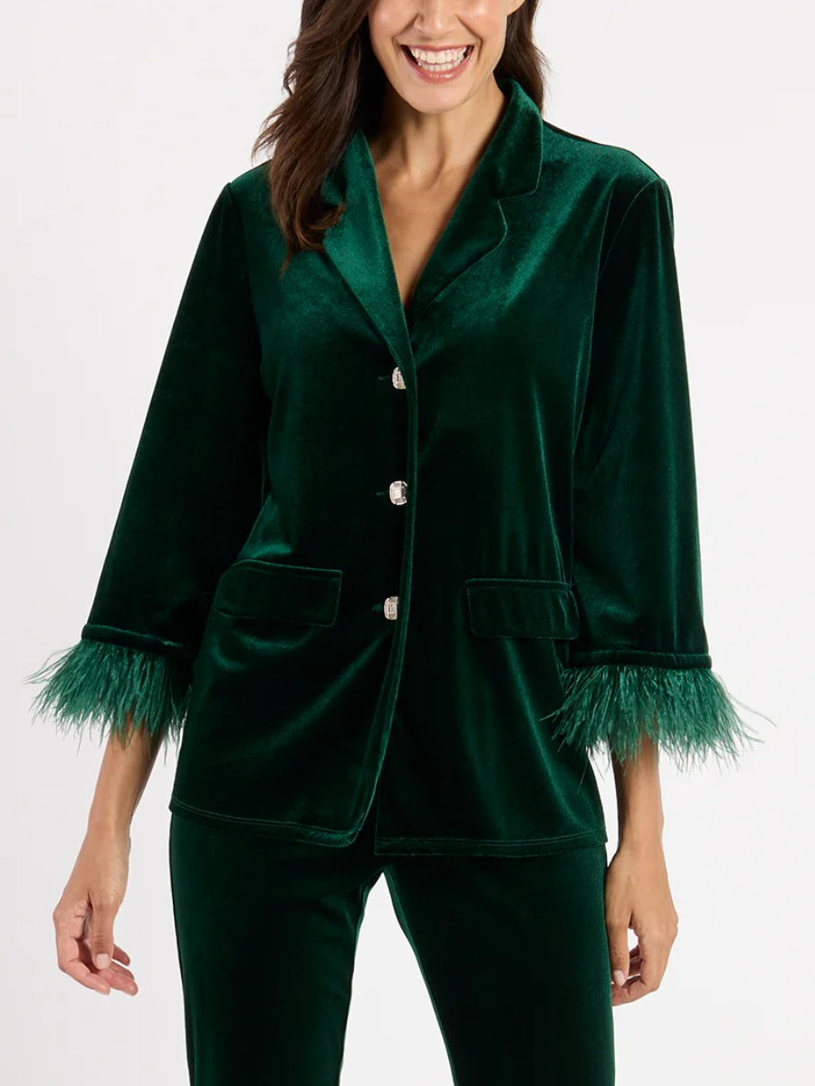Feather Stretch Velvet Jacket Suit