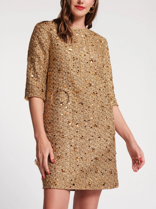 Shimmering Metallic Tweed Mod Dress