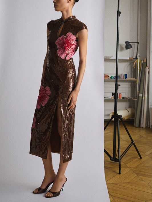Dress With Sequinned Flower Design