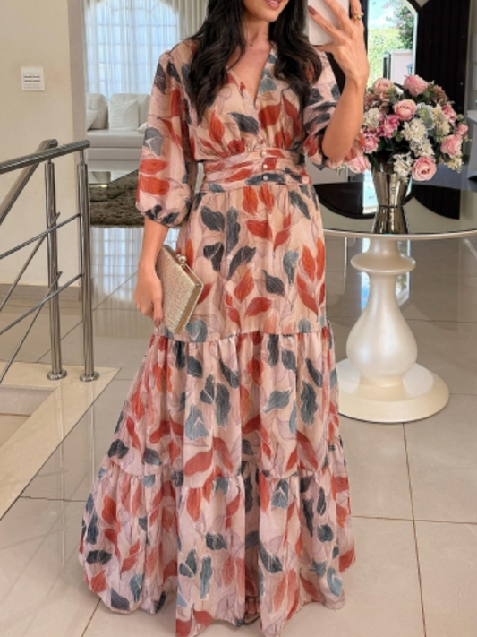 Chiffon V-Neck Printed Dress